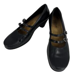 NAOT Mary Jane Block Heel Shoes Black Leather Comfort Buckle Slip-on Womens 40 9